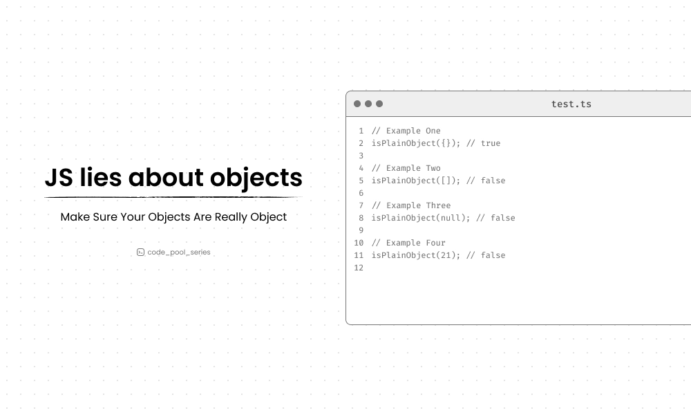 A cover featuring code examples of plain JavaScript objects with the text: "JS lies about objects."